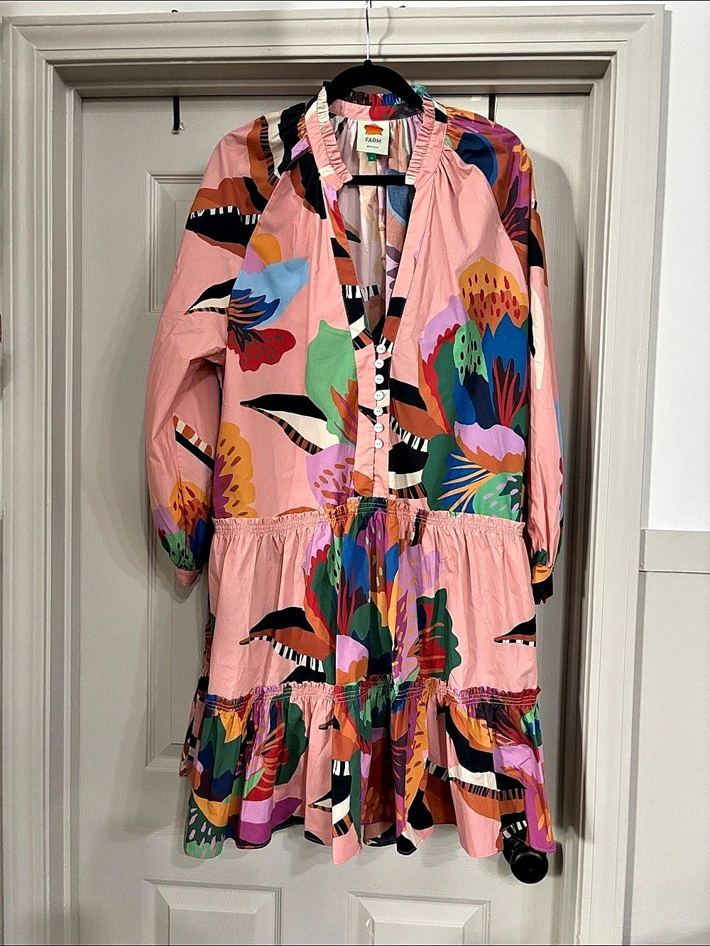 FARM Rio Garden Medallion Long Sleeve Mini Dress Pink & Multicolor Large